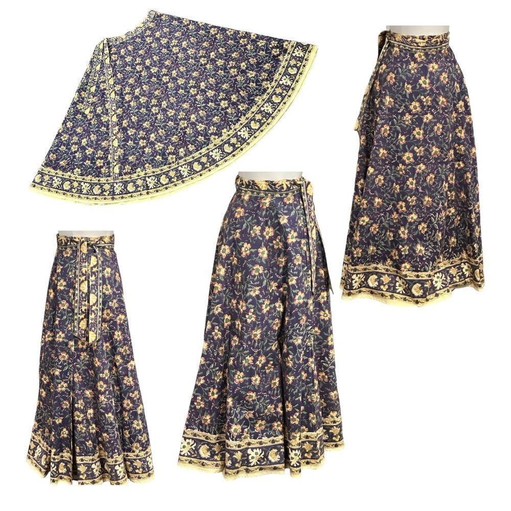Ethnic Indian Wear Women’s Cotton Hand Printed Boho Maxi Skirt in Size Large